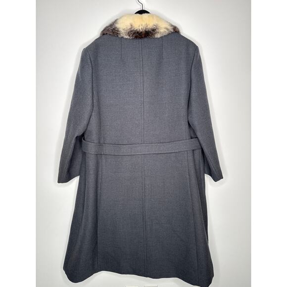 Vintage 1960s Wool Coat with Real Fur Collar Gray Double Breasted XXL - Picture 4 of 16